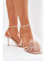 Sandały Damskie Na Szpilce Z Piórami Beżowe Xaliope