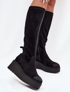 Kozaki Damskie Przed Kolano Na Platformie I Koturnie Vinceza 58342 Czarne