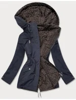 Tmavo modro-hnedá obojstranná dámska bunda parka (W580)