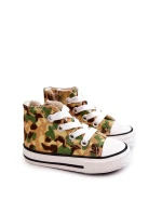 Dziecięce Wysokie Trampki Na Suwak Beżowo-Zielone Filemon