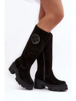 Damskie Zamszowe Kozaki Przed Kolano Czarne Lewski 3367