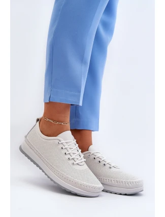 Skórzane Sportowe Buty Trampki Damskie Białe Lalnai