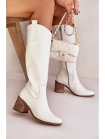 Skórzane Kozaki Przed Kolano Na Słupku Zazoo 3675 Białe