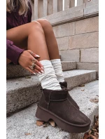 Śniegowce Damskie Z Naturalnego Zamszu Ocieplane Futerkiem Czekoladowe Milora