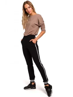 M460 Jogger nohavice s pruhovanými rebrovanými manžetami - čierne