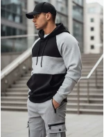 Pánska základná mikina s kapucňou so sivými a čiernymi pruhmi FashionStreet BX5902