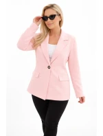 Dámske plus veľkosť viskózové sako s dlhými rukávmi a golierom Candy Pink Dámske plus veľkosť viskózové sako s dlhými rukávmi a golierom Candy Pink