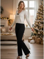 Dámsky krátky sveter s mašľou LAMURE ecru FashionStreet MY2474 Dámsky krátky sveter s mašľou LAMURE ecru FashionStreet MY2474