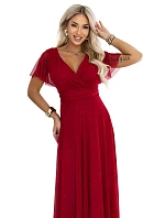 635-10 MELANIA – dlhé lesklé svadobné šaty s výstrihom a krátkymi rukávmi – svetlo vínová 635-10 MELANIA – dlhé lesklé svadobné šaty s výstrihom a krátkymi rukávmi – svetlo vínová