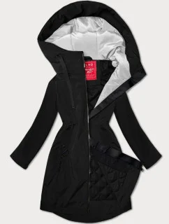 Ľahko zateplená čierna dámska bunda s kapucňou LHD (LHD-24589)