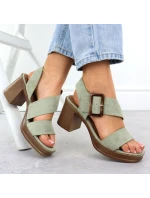 Dámske semišové sandále so zeleným ihlovým podpätkom Potocki 54307