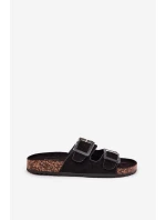 Klapki Damskie Z Klamrami Na Korkowej Podeszwie Czarne Sercele