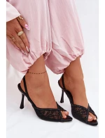 Dámské sandály na podpatku s krajkou a zdobením Černé Melivelle