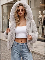 Dámska krátka zimná bunda s kožušinou, svetlo béžová, FashionStreet TY6000