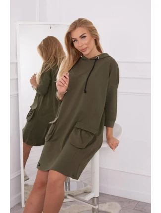 Kaki šaty s kapucňou