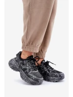 Sneakersy Damskie Z Przetarciami Na Platformie Czarne Seladwen