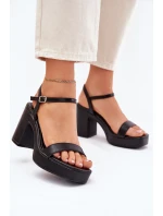 Eko Skórzane Sandały Na Słupku Czarne Lillita