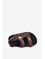 Dziecięce Sandałki Na Rzepy Ze Złotymi Detalami Brązowe Cavina