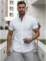 Pánska košeľa s krátkym rukávom, strih regular fit, biela, FashionStreet KX1097 Pánska košeľa s krátkym rukávom, strih regular fit, biela, FashionStreet KX1097