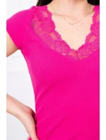 Blúzka s čipkovým výstrihom fuchsiová