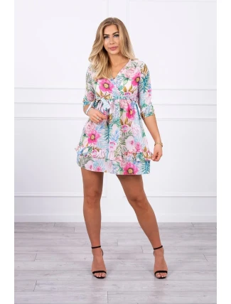 Kvetinové šaty s viazaním v páse, púdrovo ružové Kvetinové šaty s viazaním v páse, púdrovo ružové