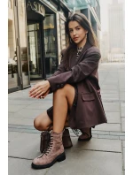 Zdobione Botki Workery Damskie Ocieplane D&A MR880-017 Taupe