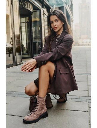 Zdobione Botki Workery Damskie Ocieplane D&A MR880-017 Taupe