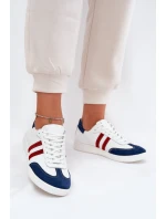 Zazoo N1068 Skórzane Niskie Sneakersy Damskie Biało-Granatowe