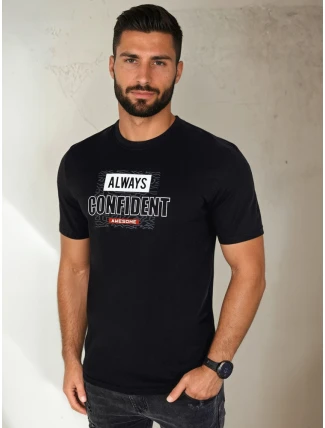 Pánske bavlnené tričko s potlačou čierne FashionStreet RX5407 Pánske bavlnené tričko s potlačou čierne FashionStreet RX5407