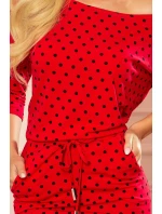 13-128 Športové šaty s viazaním a vreckami - ČERVENÉ S ČIERNYMI DREAMS