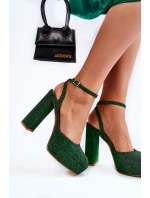 Damskie Sandały Brokatowe Na Słupku Zielone Rosel