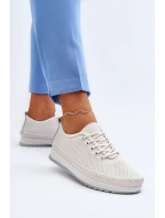 Skórzane Sportowe Buty Trampki Damskie Białe Lalnai