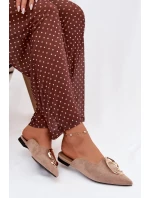 Dámské nazouváky Mule s ozdobným zlatým detailem tmavě béžové Galvella