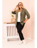 Dámske viskózové sako Plus veľkosť dlhý rukáv golier Khaki