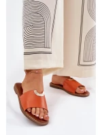 Klapki Damskie Eko Skórzane Z Ozdobnymi Detalami Pomarańczowe Mevith