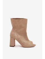 Zamszowe Botki Na Słupku Z Odkrytymi Palcami Zazoo 3830 Beżowe