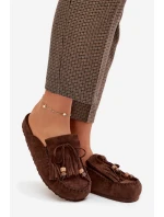 Dámské nazouváky Mule s třásněmi a korálky Čokoládové Belissa