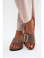 Kožené semišové dámské pantofle s přezkou tmavě béžové Beryl