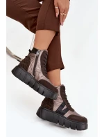 Dámska zateplená členková obuv na platforme 58562 Hnedý vzor - Vinceza