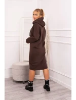 Šaty s kapucňou a bočným rázporkom hnedé
