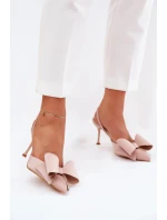 Szpilki Z Odkrytymi Piętami I Kokardką Beżowe Eklevia