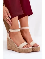 Sandały Damskie Na Koturnie Z Plecionką Beżowe Adelio