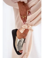 Klapki Damskie Na Koturnie Z Zamkiem Złote Irriva