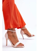 Modne Sandałki Szpilki Holograficzne Beżowe Rayden