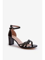 Sandały Na Słupku Z Paseczkami Czarne Enitia