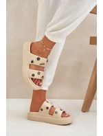 Piankowe Klapki Damskie Z Przypinkami Beżowe Ravanala