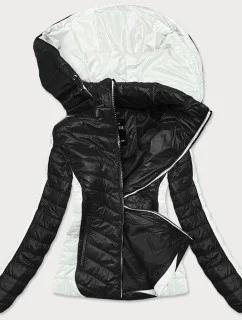 Dvojfarebná čierna / ecru dámska bunda s kapucňou (6318)