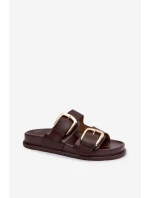 Dámské pantofle s zlatým přezkou čokoládové Rosivana