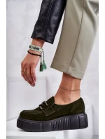 Modne Zamszowe Półbuty Na Platformie Khaki Lemar Marsol