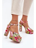 Wzorzyste Sandały Na Słupku I Platformie Różowo-Zielone Slaria